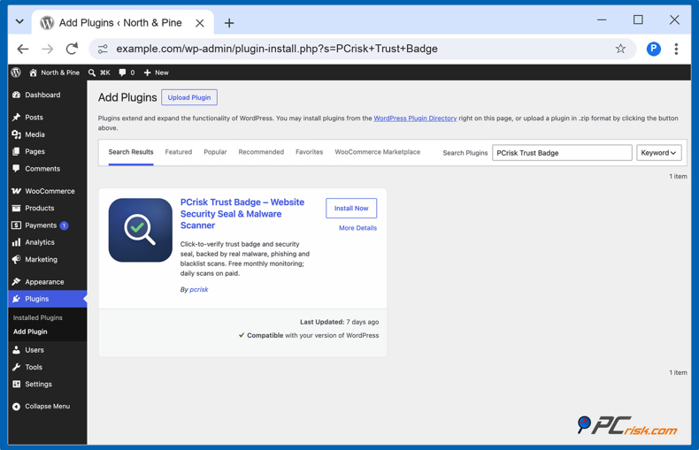 Instalar o PCrisk Trust Badge