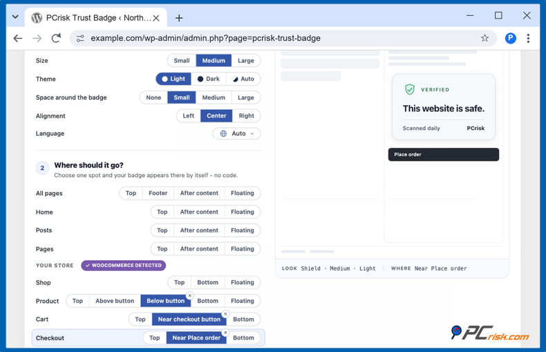 Definições do selo de confiança do WooCommerce