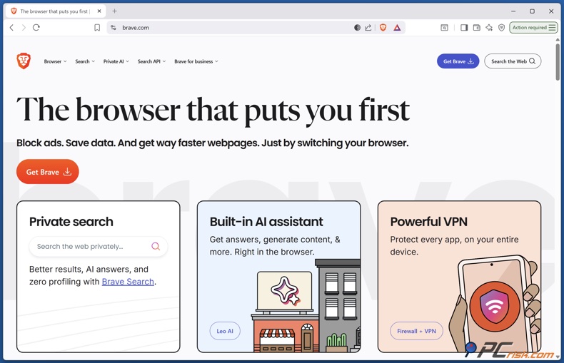 Página de descarga do navegador Brave