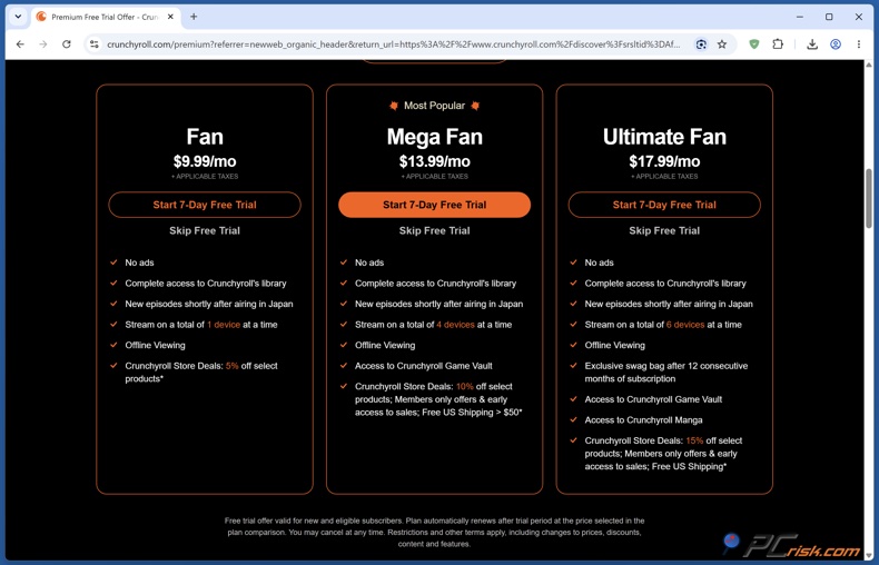 Preços do Crunchyroll