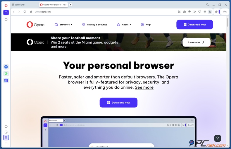 Página de descarga do navegador Opera
