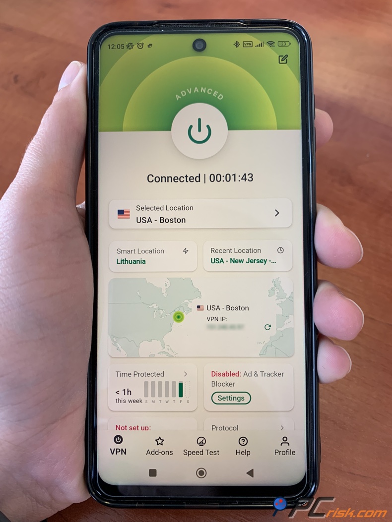 Painel do ExpressVPN para Android