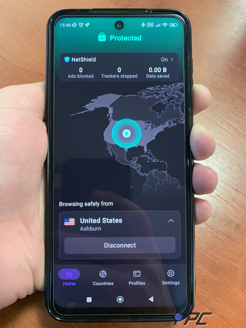 Painel do Proton VPN para Android