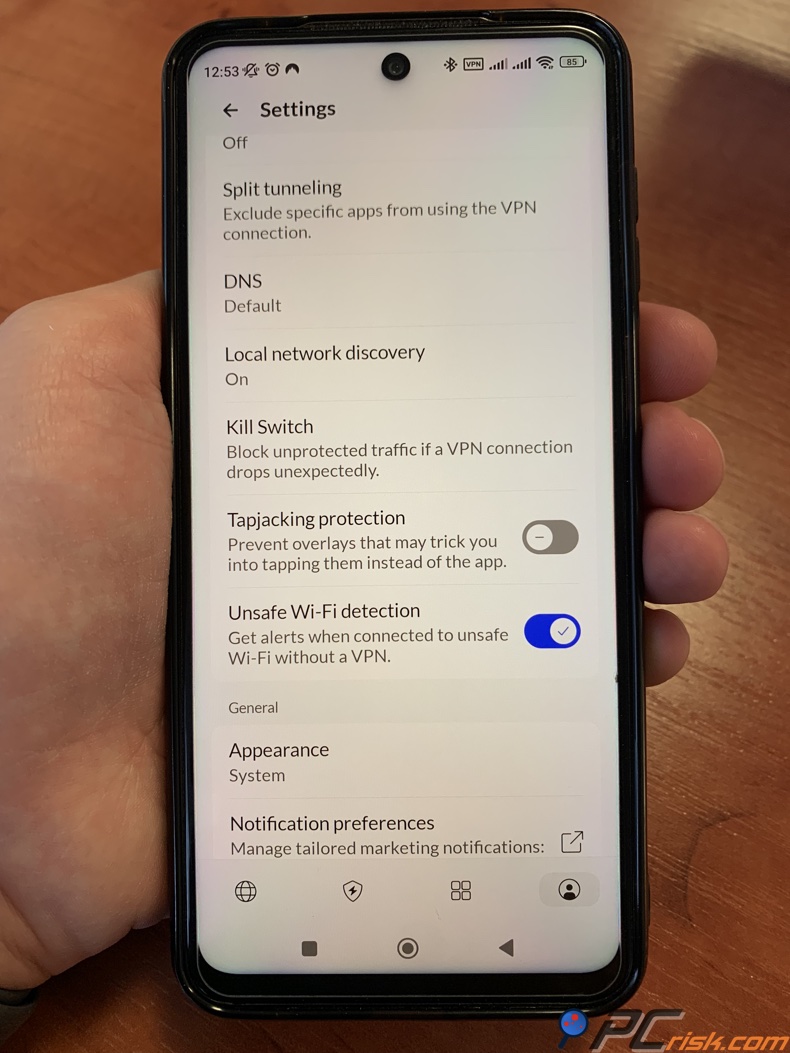 Kill switch do NordVPN no Android