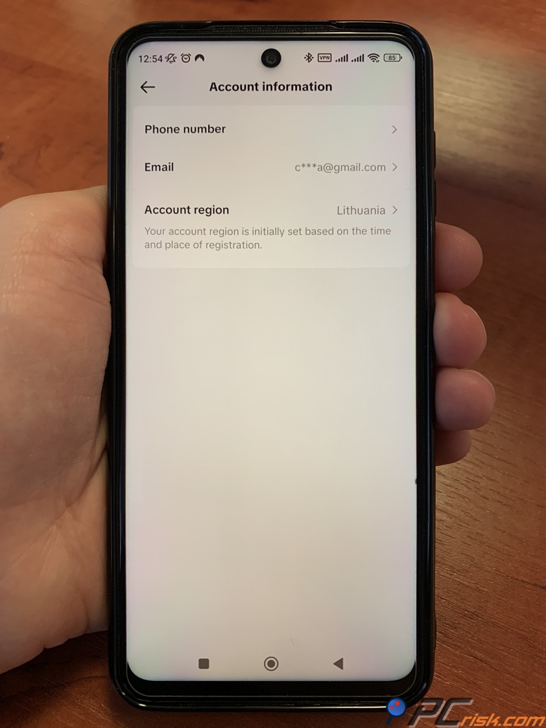 Informações da conta TikTok