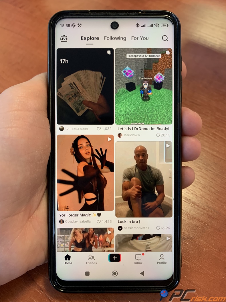 Janela Explorar do TikTok