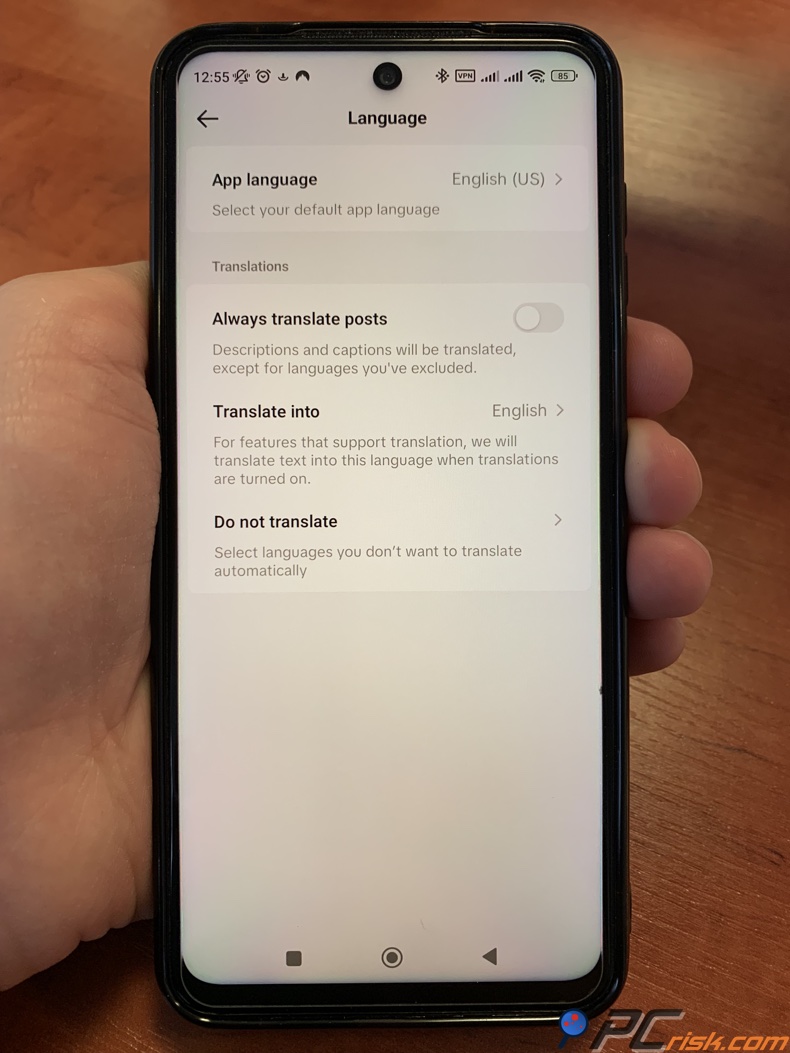 Definições de idioma do TikTok