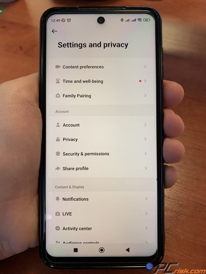 Definições e Privacidade do TikTok