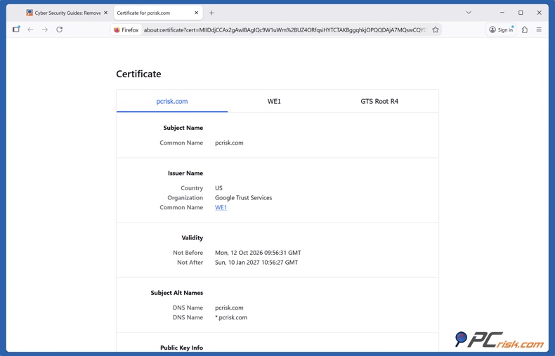 Detalhes do certificado SSL no Firefox