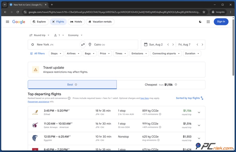 Pesquisa no Google Flights