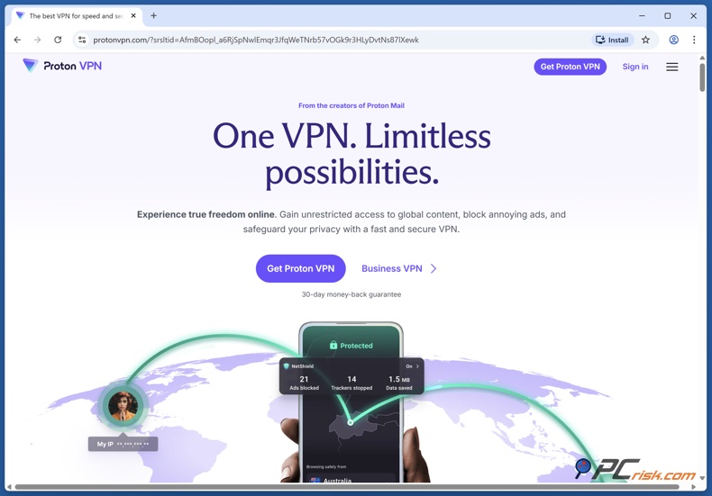 Página inicial do Proton VPN