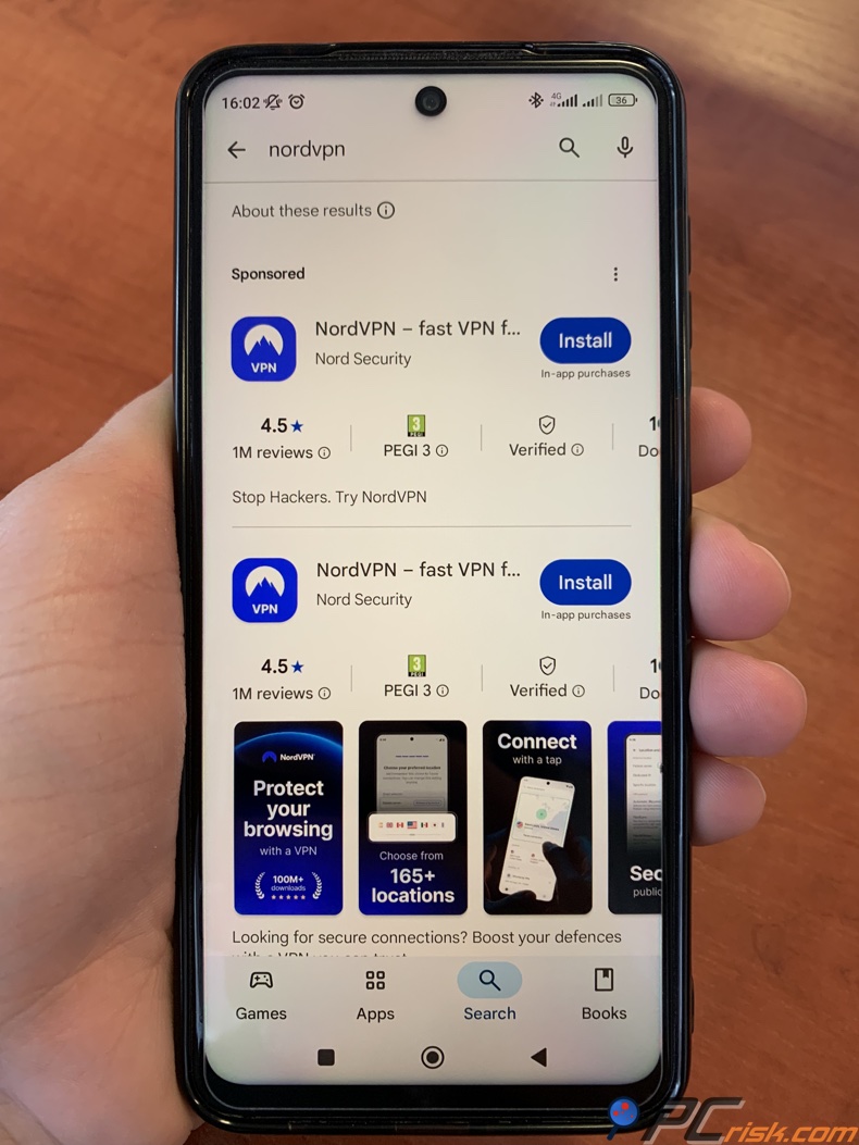 Pesquisar NordVPN na Google Play Store