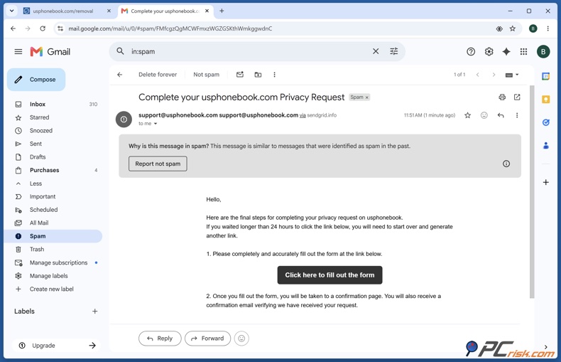 E-mail de verificação recebido