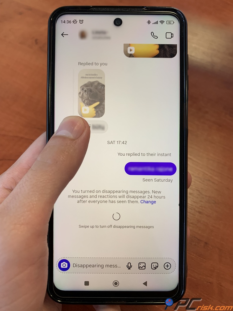 Desativar mensagens temporárias do Instagram
