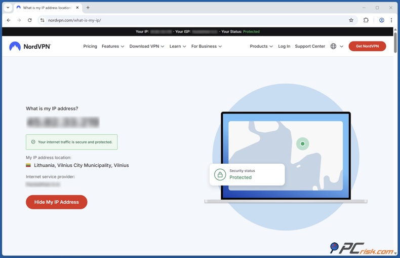 Página web de verificação de IP da NordVPN