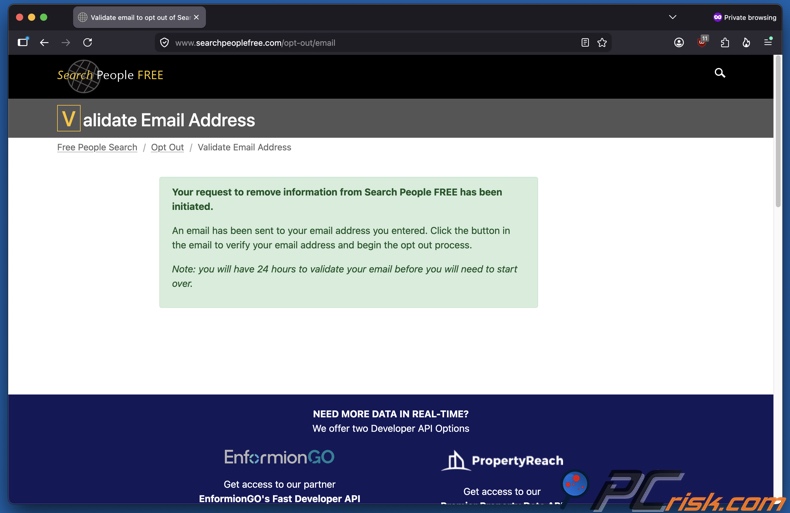 Exclusão do SearchPeopleFREE iniciada