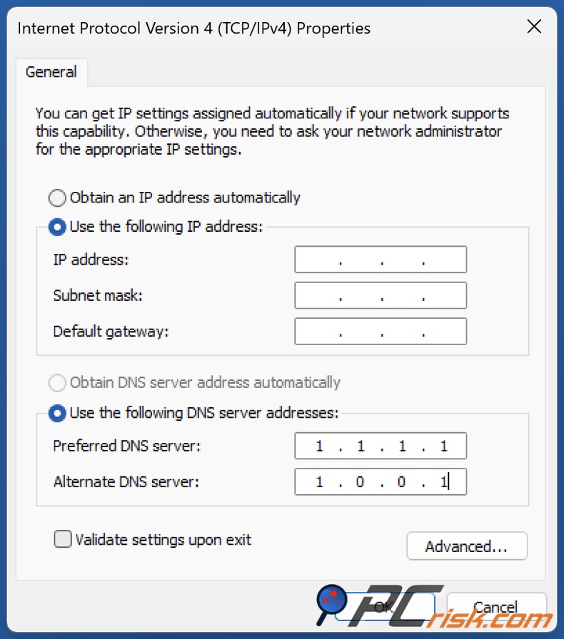 Alterar o endereço DNS