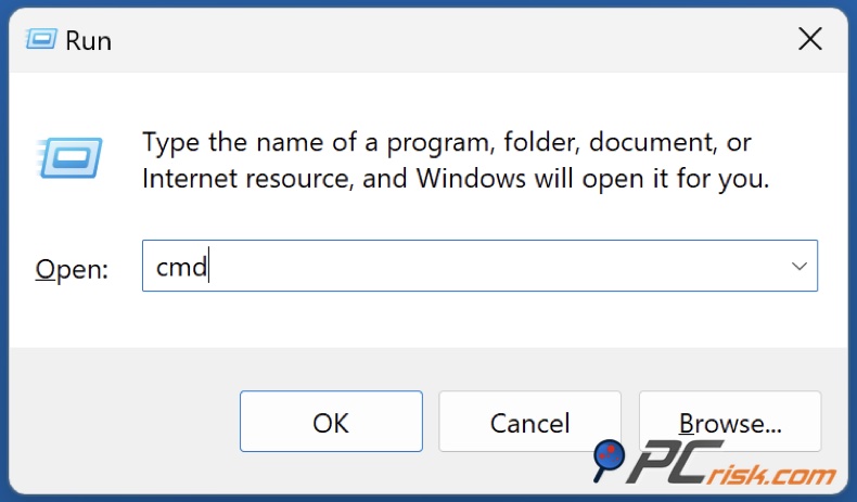 Type CMD in Run and click OK