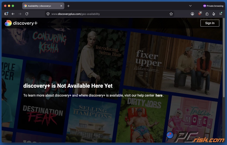 Discovery plus não disponível
