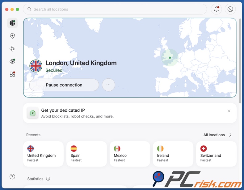 NordVPN conectado ao Reino Unido