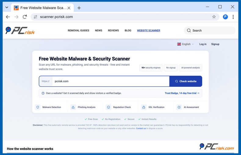 Scanner de websites PCrisk
