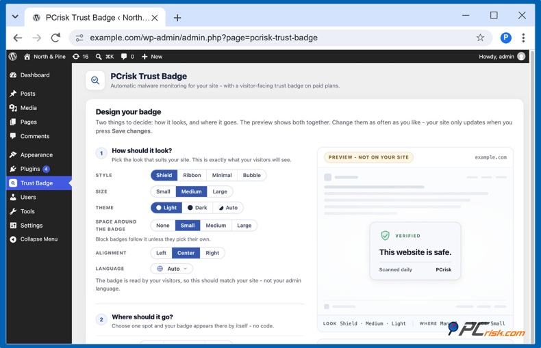 Plugin PCrisk Trust Badge para WordPress