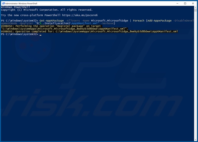 Digite o comando no Windows Powershell e prima a tecla Enter para executá-lo