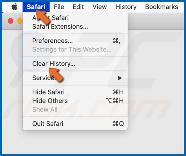 Abra o menu Safari e clique em Limpar histórico