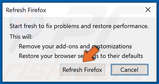Clique em Atualizar Firefox para confirmar a ação