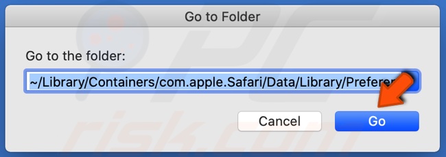 Abra a janela Ir para a pasta e digite o caminho do ficheiro com.apple.Safari.plist