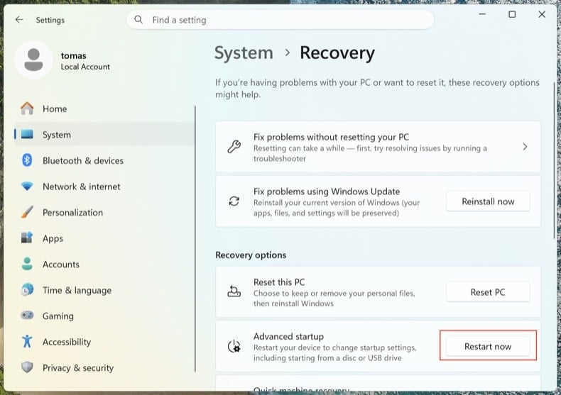 Iniciar o Windows 11 no Modo de Segurança com Rede