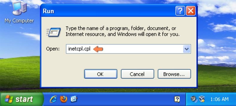 Redefinindo as configurações do Internet Explorer como padrão no Windows XP