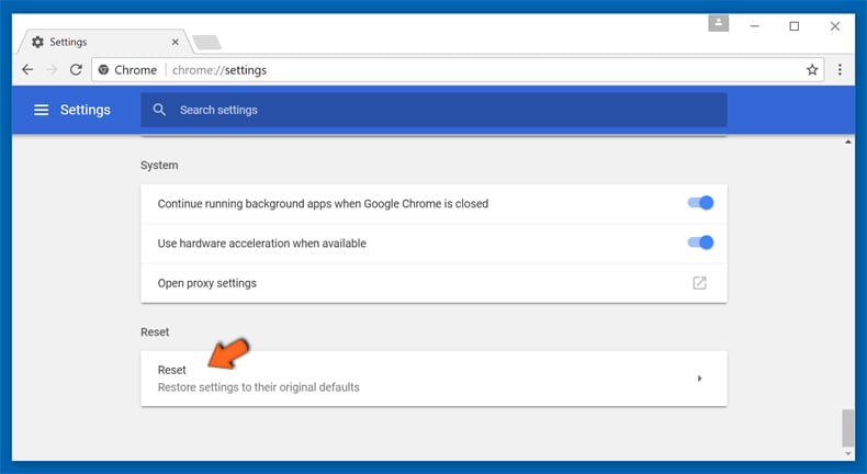 Configuração de redefinição das definições Google Chrome passo 2