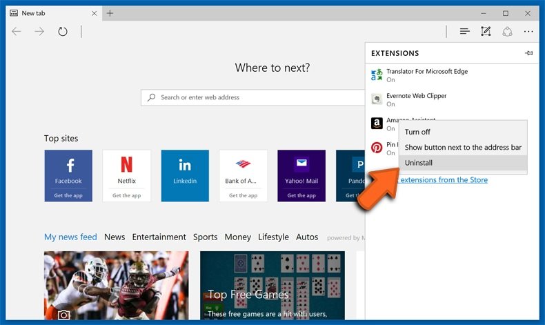 Removendo os sequestradores de navegador do Microsoft Edge passo 2