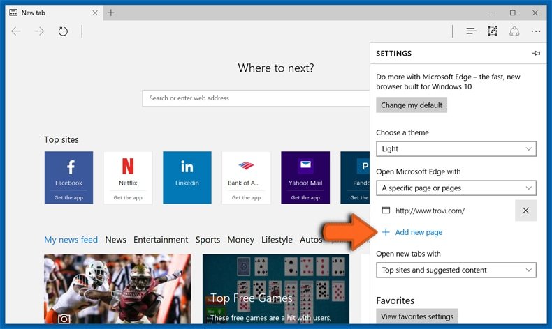 Alterando a página inicial no Microsoft Edge