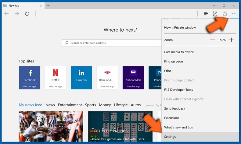 Redefinir as configurações do Microsoft Edge passo 1
