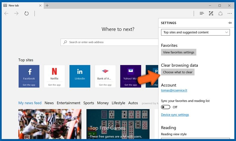 Redefinir as configurações do Microsoft Edge passo 2