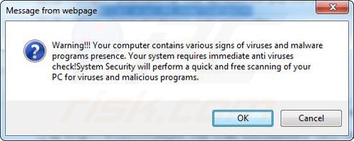 Falso pop-up usado na distribução de um antivírus malicioso exemplo 2
