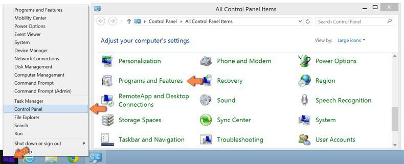 Acedendo a Programas e Funcionalidades (desinstalar) no Windows 8