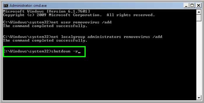 adição de um novo utilizador com command prompt