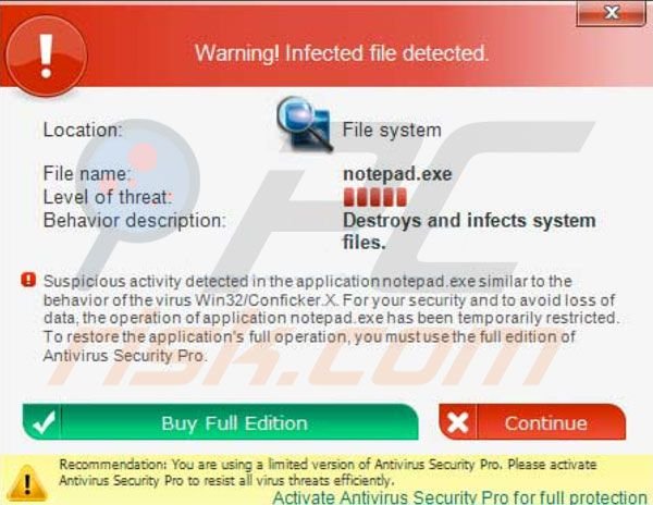 Antivirus Security Pro generating fake security warning pop-ups