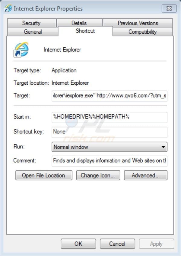 Remover Qvo6.com da página inicial (vírus de redirecionamento) do Internet Explorer