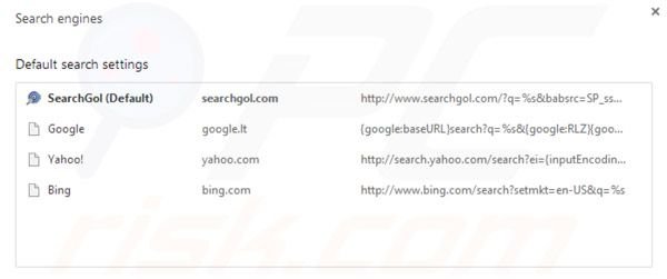 Motor de pesquisa padrão searchgol no Google Chrome