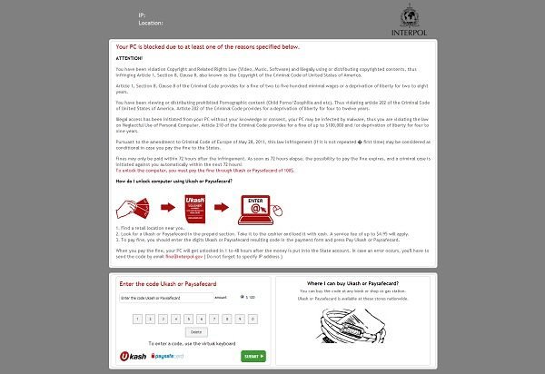 bloqueio de ecrã falso de Interpol ransomware