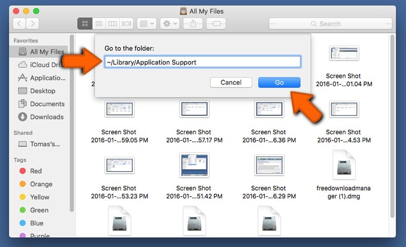 remoção do adware da aplicação support folder passo 1