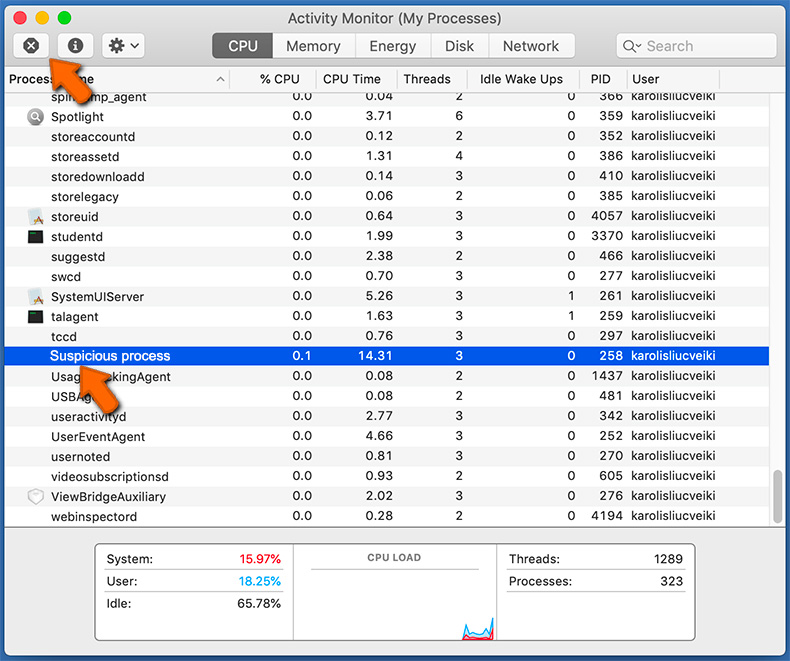 Finalizando oa aplicação via Mac OS Activity Monitor