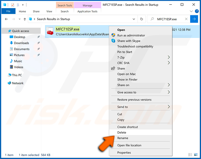 a procurar o ficheiro do malware no seu computador