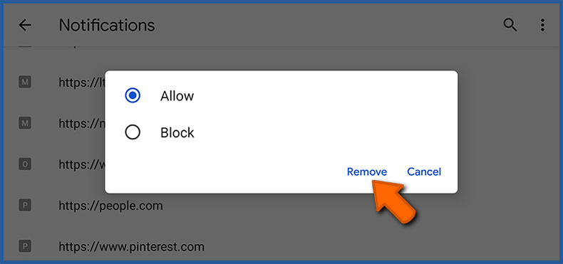 Desactivar as notificações do navegador web no Google Chrome - Android (passo 2)