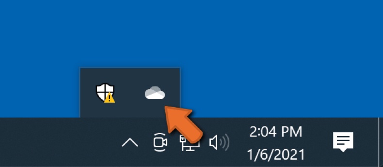 Clique no ícone OneDrive na barra de tarefas