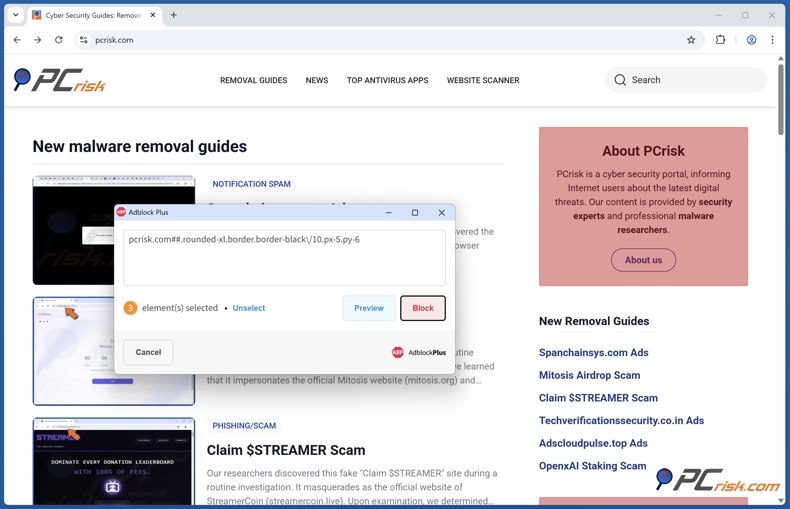 Adblock Plus Solicitação de bloco de elementos